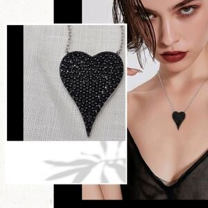 Elegant 925 Sterling Black Heart Pendant Necklace